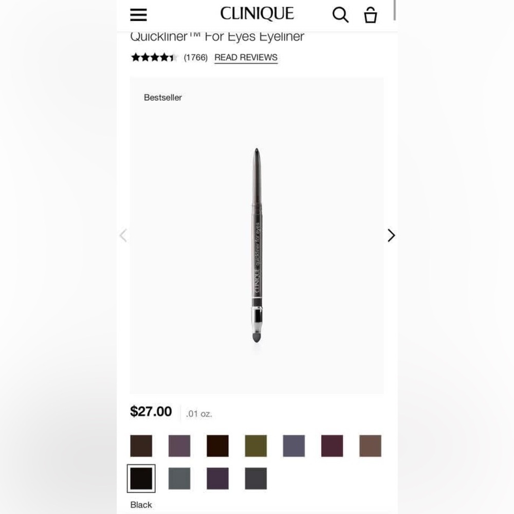 Clinique Eye Liner Pencil in Black. FULL SIZE NO SPONGE TIP